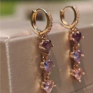 Gold and Purple Heart Drop Earrings